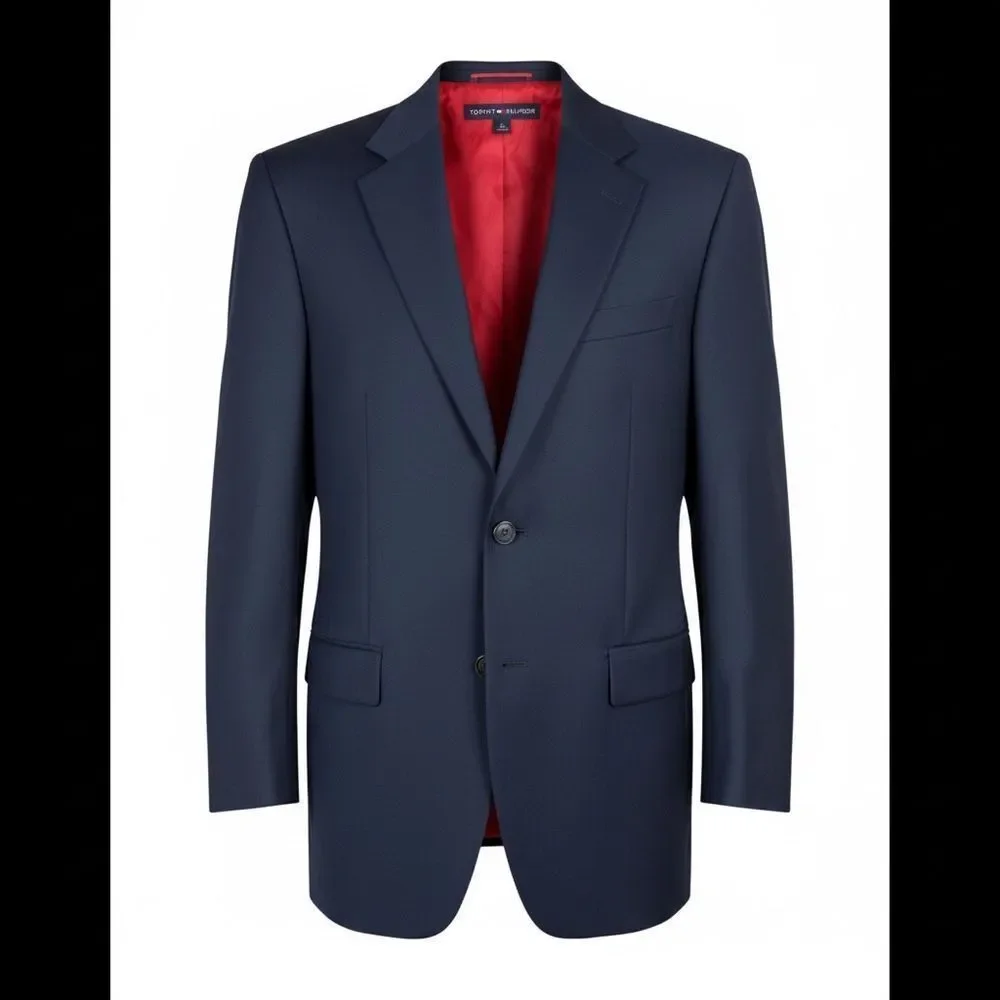 Tommy Hilfiger Mens Navy Blue Center Vent 2 Button Blazer